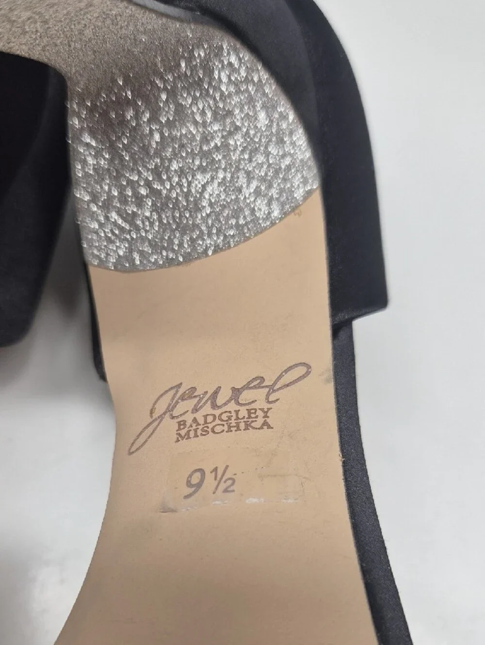Jewel Badgley Mischka D'Orsay High Heels Satin Pointed Toe Rhinestone Black 9.5